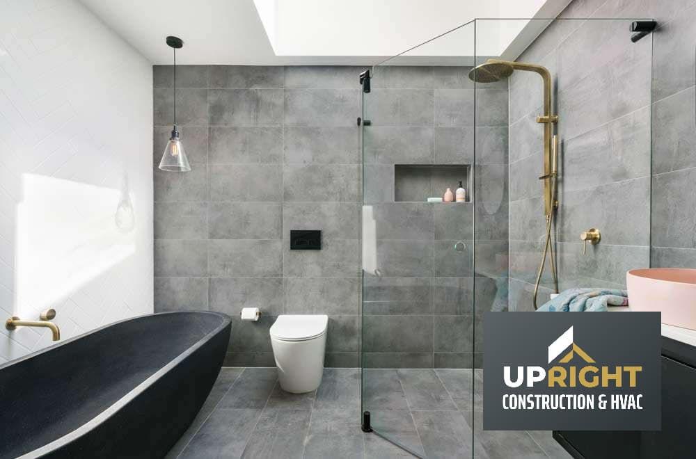 Remodeled bathroom in Los Angeles with walk-in shower, frameless glass, and modern tile walls